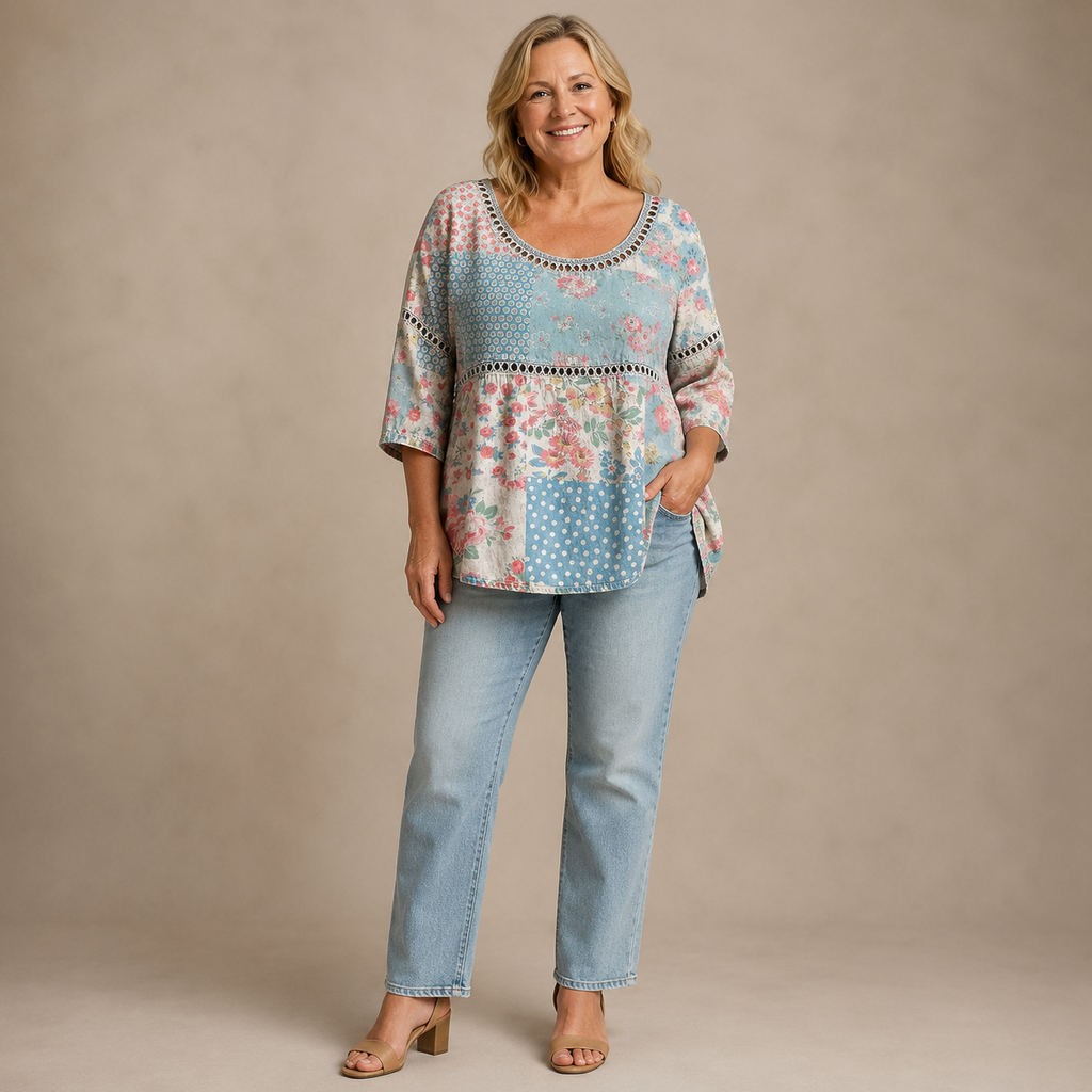 Noëlle Patchwork Top — Romantisch & Luchtig