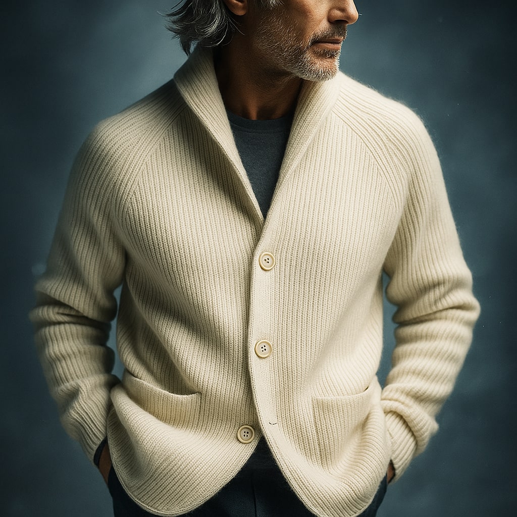 SILVORO | Hochwertige Strickjacke aus Rippenwolle für Herren